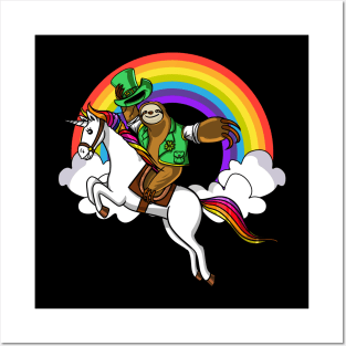 Leprechaun Sloth Riding Unicorn St Patricks Day Irish Posters and Art